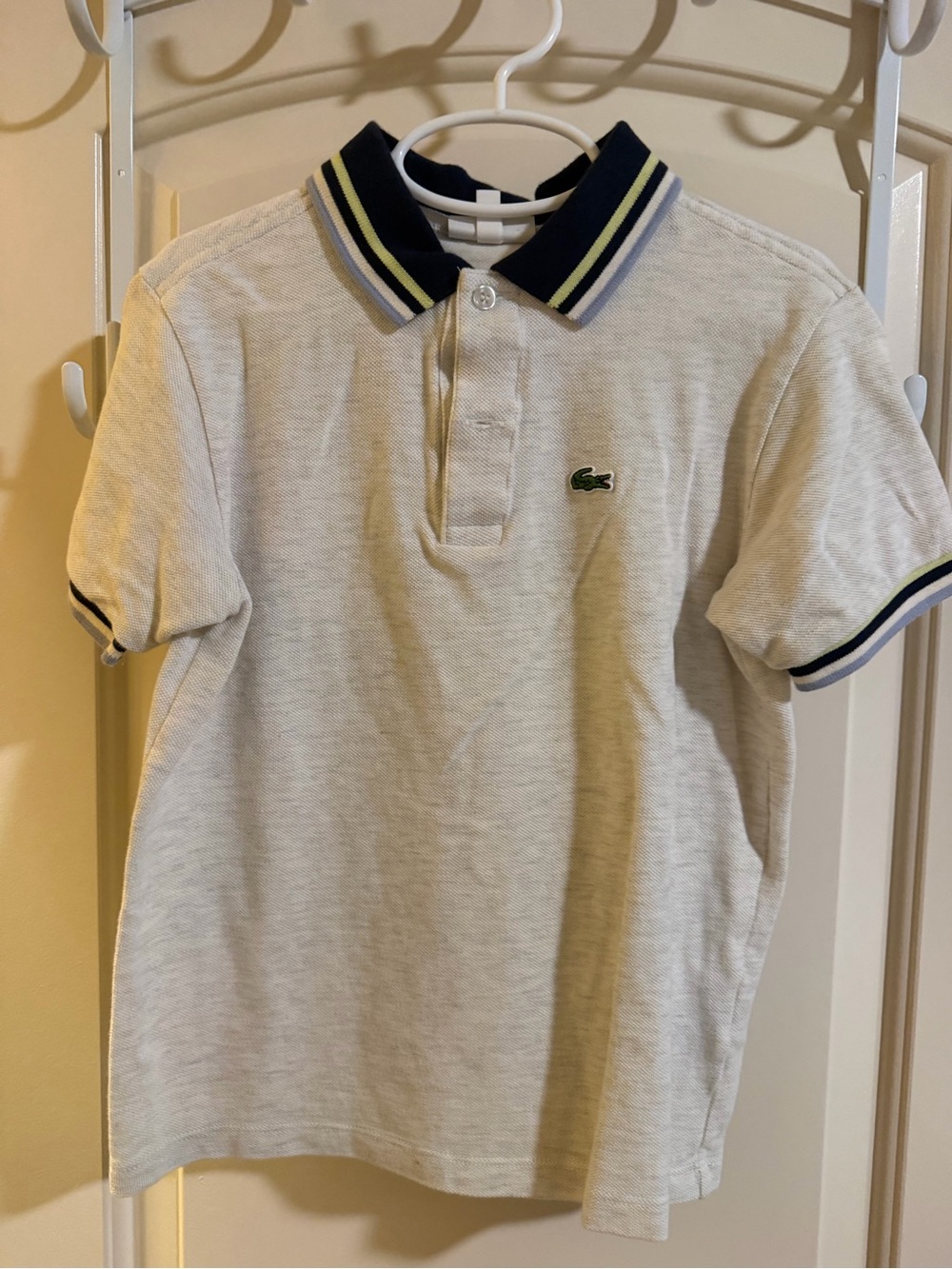 Lacoste Light Gray Polo with Navy & Yellow Trim